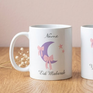 Taza de café personalizada Eid con lazo rosa luna