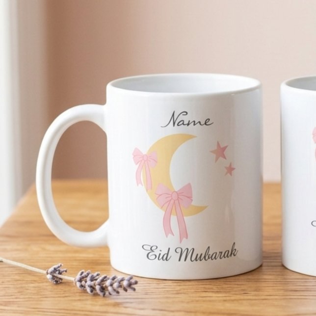 Taza de café personalizada Eid con lazo rosa luna (Subido por el creador)