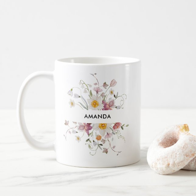 Taza de café personalizada elegante – Acuarela (Con donut)