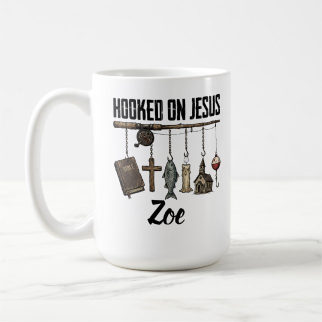 Taza de café personalizada Enganchado a Jesús (Izquierda)