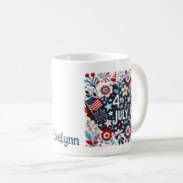 Taza De Café Personalizada Floral 4 De Julio