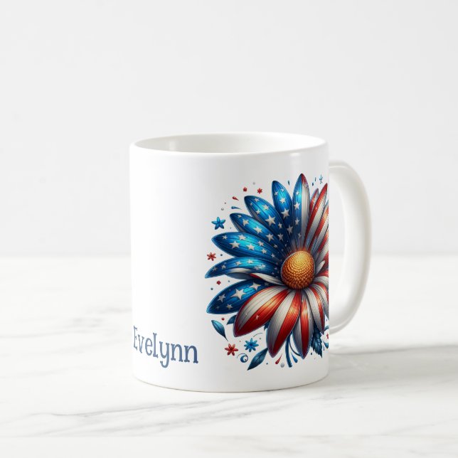 Taza De Café Personalizada Floral 4 De Julio (Anverso derecho)