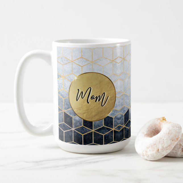 Taza de café personalizada geométrica azul (Con donut)