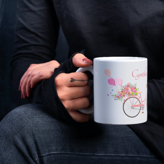 Taza De Café Personalizada la bicicleta floral rosa caprichosa (Subido por el creador)