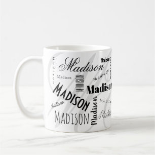 Taza de café personalizada Madison negra y blanca