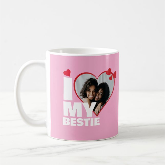 Taza De Café Personalizada Me Encanta Mi Bestie Heart Photo (Izquierda)