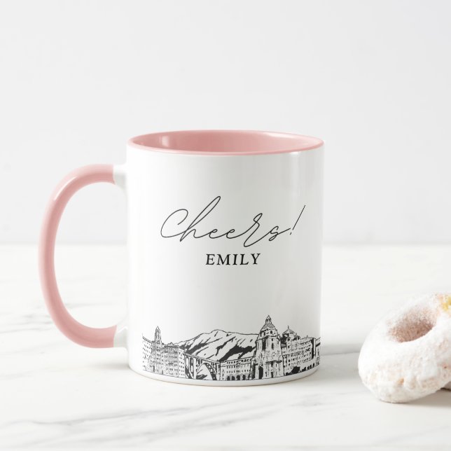 Taza de café personalizada para boda con vista pan (Con donut)