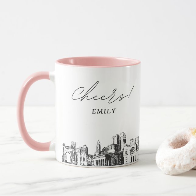 Taza de café personalizada para boda de Columbus (Con donut)