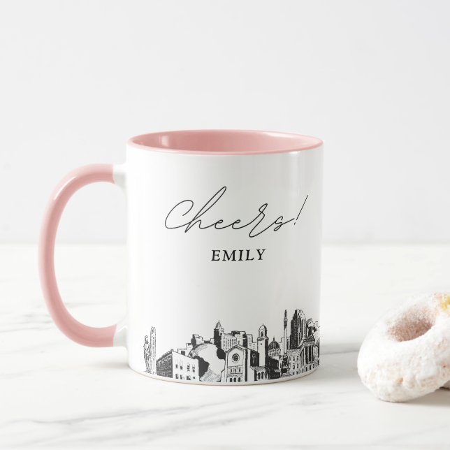 Taza de café personalizada para boda de Raleigh (Con donut)