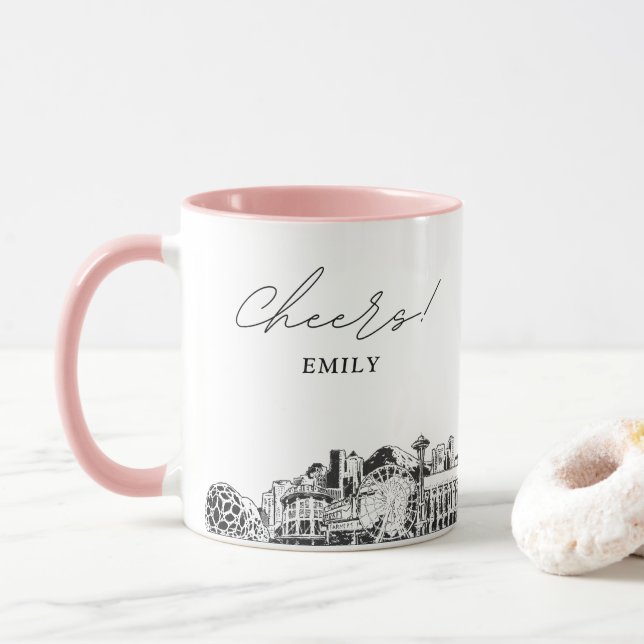 Taza de café personalizada para boda de Seattle (Con donut)
