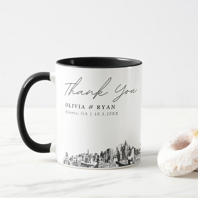 Taza de café personalizada para boda en Atlanta (Con donut)