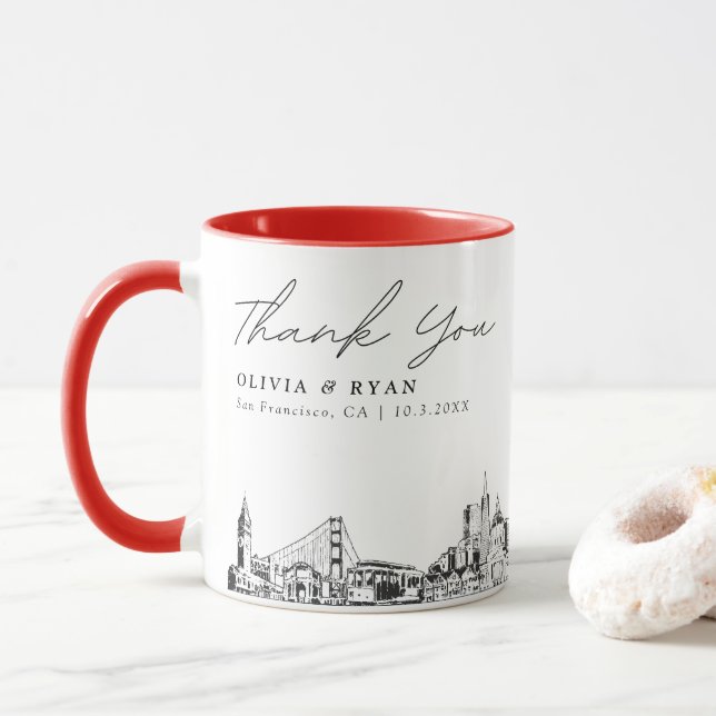 Taza de café personalizada para boda en San Franci (Con donut)
