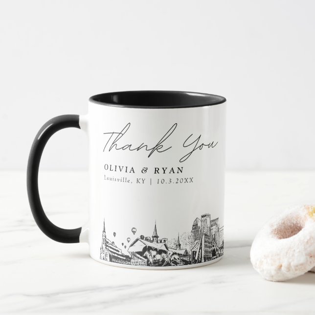 Taza de café personalizada para boda simple de Lou (Con donut)