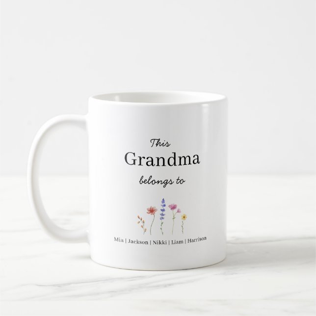 Taza de café personalizada para cinco nietos (Izquierda)