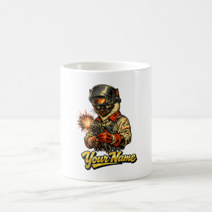 Taza de café personalizada para soldador con gato 