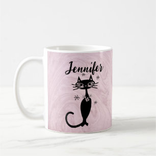Taza de café personalizada Retro Atomic Black Cat