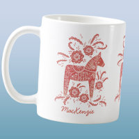 Taza de café personalizada roja con caballo Dala s