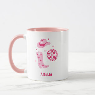 Taza de café personalizada rosa de vaquera de disc