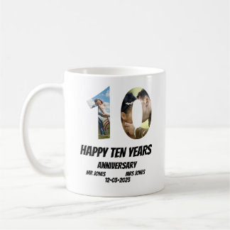 Taza De Café Personalizado 10 años aniversario 2 collage de fot