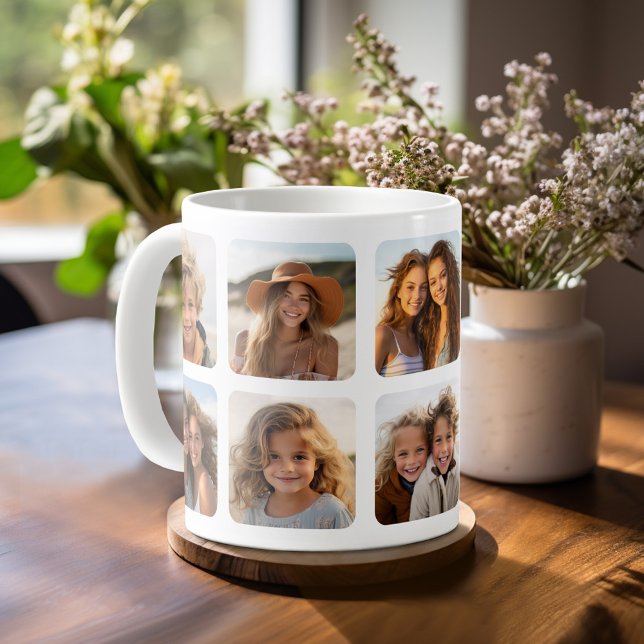 Taza De Café Personalizado 10 Collage de fotos con marcos redon (Personalized mug template with a 10 photo collage )