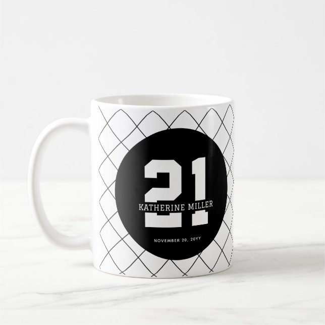 Taza De Café Personalizado 21º cumpleaños Moderno y elegante (Izquierda)