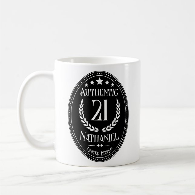 Taza De Café Personalizado 21º Cumpleaños Para Él Auténtico (Izquierda)