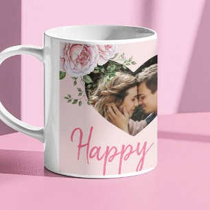 Taza De Café Personalizado 2 corazones fotográficos rosas San V