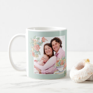 Taza De Café Personalizado 2 Foto acuarela Floral y tacup