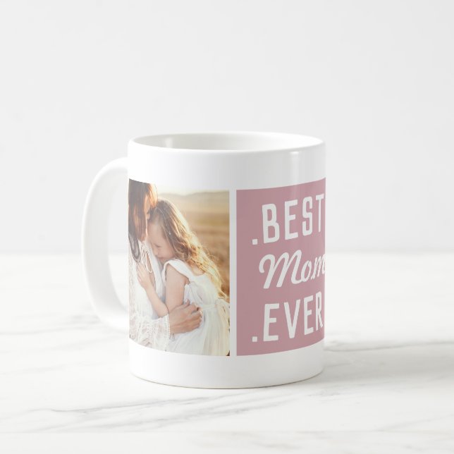 Taza De Café Personalizado 2 Foto Rosa Mejor Mamá Jamás Mug (Anverso izquierdo)