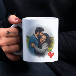 Taza De Café Personalizado 2 Fotos Y Corazones De Amor Rojo