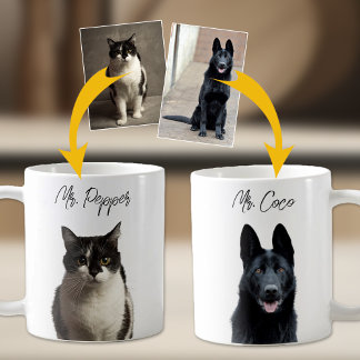 Taza De Café Personalizado 2 fotos y nombres de Mascotas