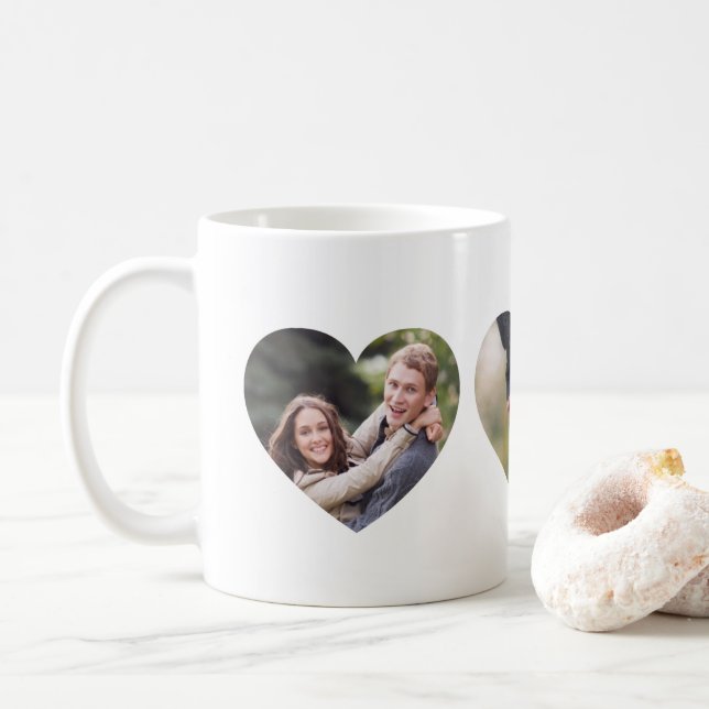 Taza De Café Personalizado 3 Corazones fotográficos (Con donut)