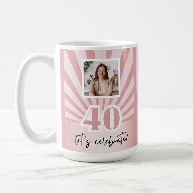 Taza De Café Personalizado 40.ª franja rosada de cumpleaños (Izquierda)