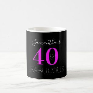 Taza De Café Personalizado 40 cumpleaños 40 Fabuloso Neon Pink
