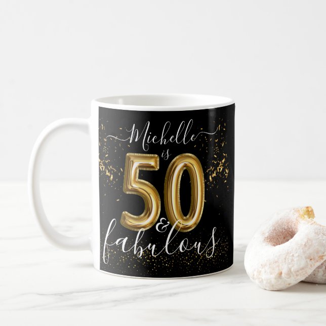 Taza De Café Personalizado 50.º fabuloso cumpleaños globos de o (Con donut)