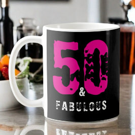 Taza De Café Personalizado 50 y fabuloso blanco negro rosado mo
