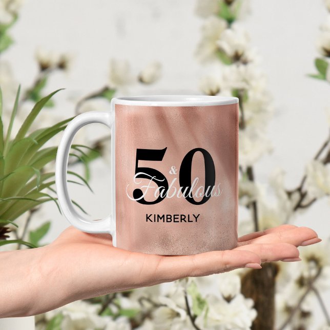 Taza De Café Personalizado 50 y fabuloso cumpleaños de oro Rosa (Subido por el creador)