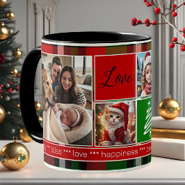 Taza De Café Personalizado 5 Fotos Navidades de Green Red Plaid