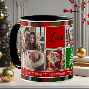 Taza De Café Personalizado 5 Fotos Navidades de Green Red Plaid