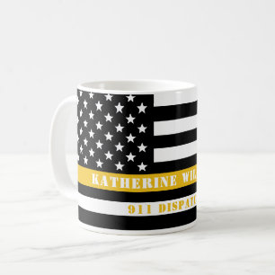 Taza De Café Personalizado 911 Dispatcher USA Flag Thin Gold Li