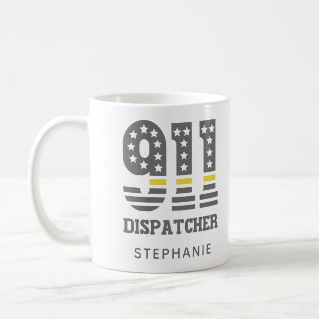 Taza De Café Personalizado 911 Dispatcher USA Flag Thin Yellow  (Izquierda)