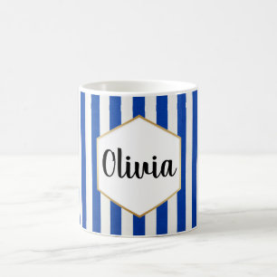 Taza De Café Personalizado a rayas azules y blancas