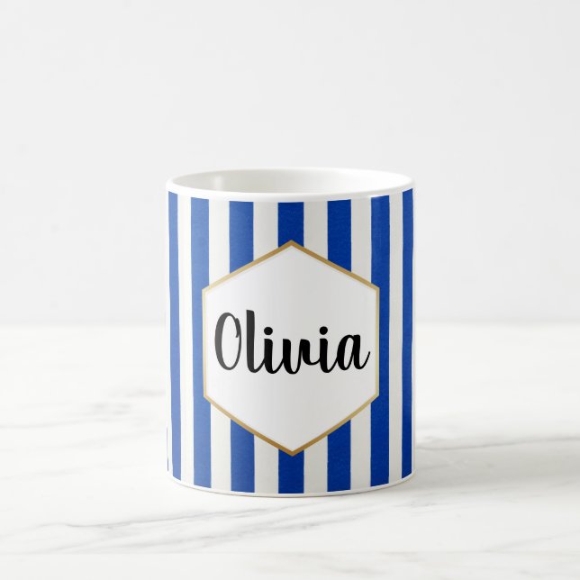 Taza De Café Personalizado a rayas azules y blancas (Centro)
