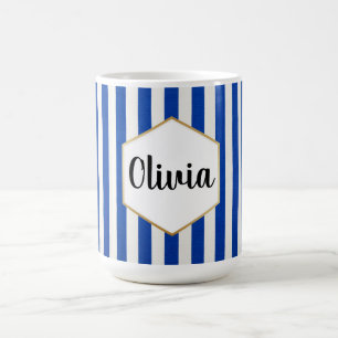 Taza De Café Personalizado a rayas azules y blancas