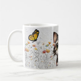 Taza De Café Personalizado Adorable Tabby Cat, flores y maripos