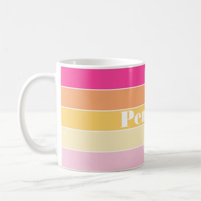 Taza De Café Personalizado amarillo rosa Bandas de bloques de c (Izquierda)