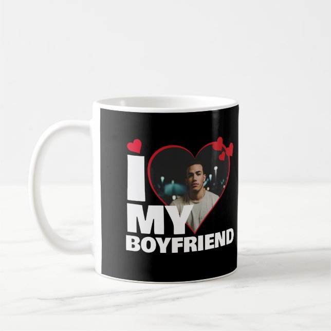 Taza De Café Personalizado Amo mi foto de corazón de novio (Izquierda)