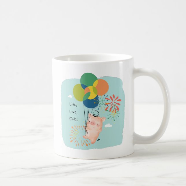 Taza De Café [Personalizado] Amor vivo Oink Balloon Boar Cute (Derecha)