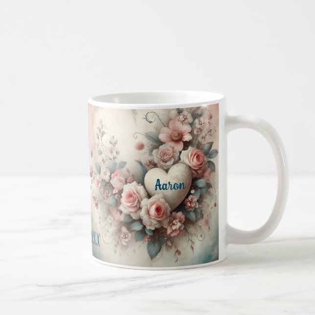 Taza De Café Personalizado Aniversario Floral Wreath (Derecha)
