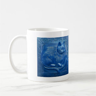 Taza De Café Personalizado azul marino gato Art Nouveau Gato el